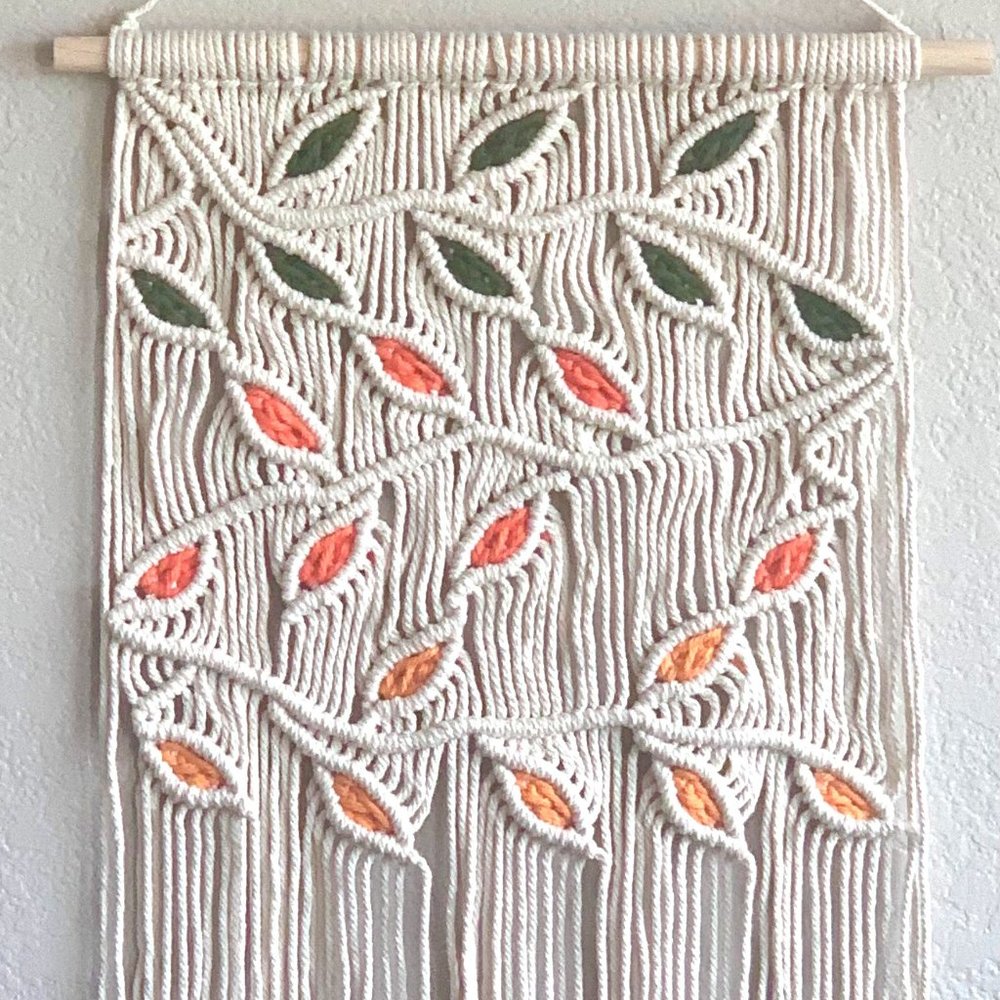 Bohemian 45" Green Orange Yellow Leaf Leaves Macramé Tapestry Wall Hanging New